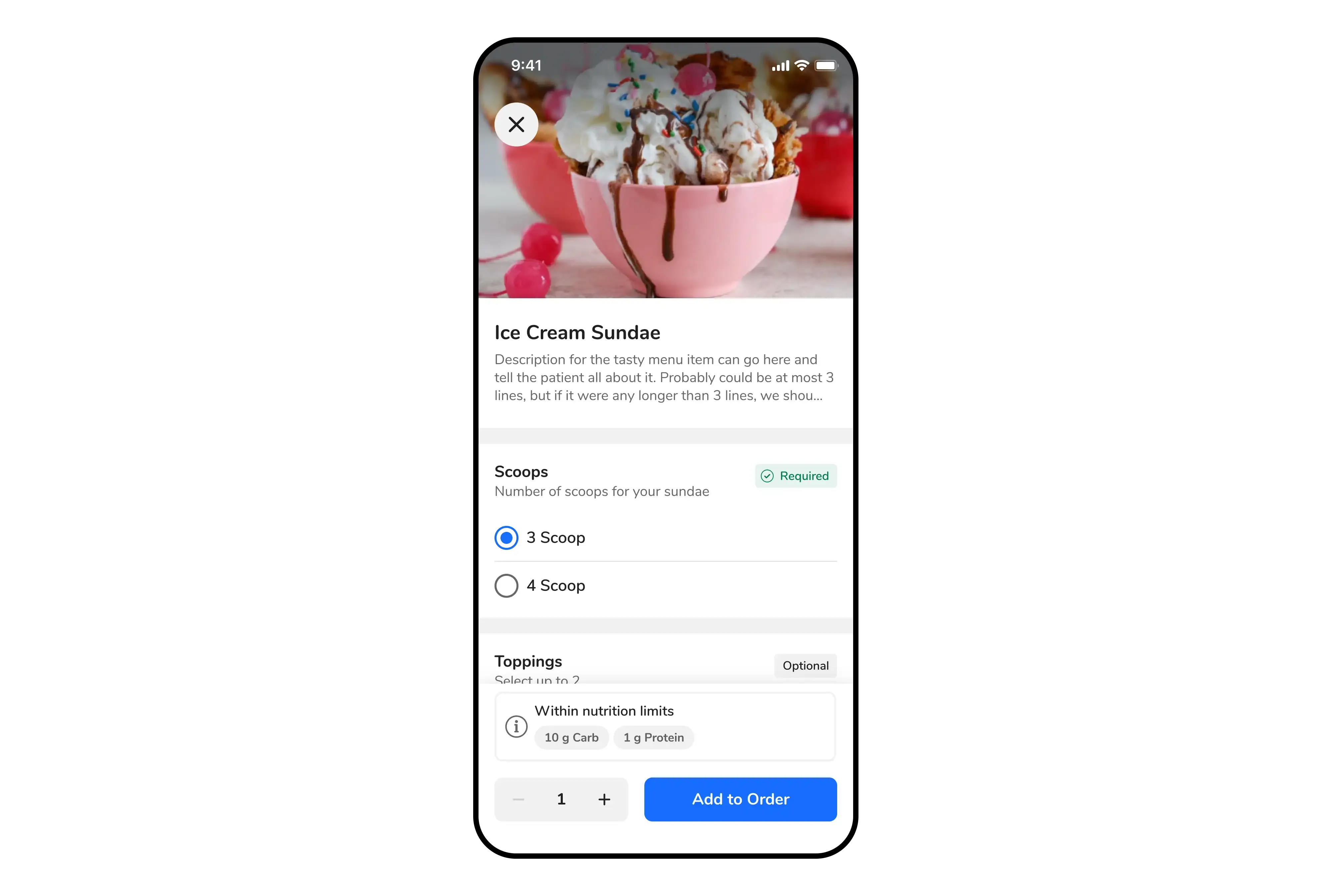 Screenshot of the Item Detail View in the Patient App